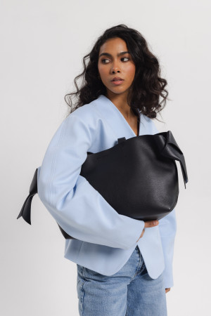 Torba Skórzana Soft Shopper Z Wiązaniem Czarna