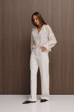 3703 Spodnie Jeansowe Wide Leg Cream