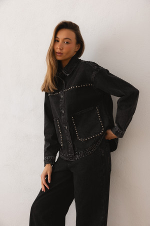 W3889 Koszula Jeansowa Z Nitami Black