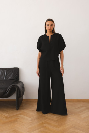 Tilda Spodnie Z Lnem Wide Leg Black
