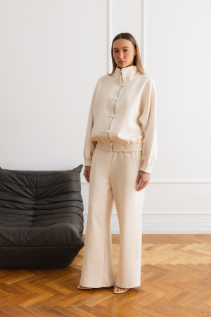 Devon Spodnie Z Lampasami Wide Leg Beż