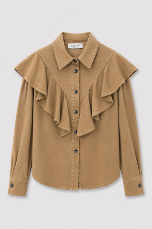 95056 Koszula Jeansowa Z Falbaną Camel