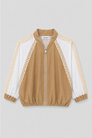 Tessi Bluza Z Koronkowymi Wstawkami Camel