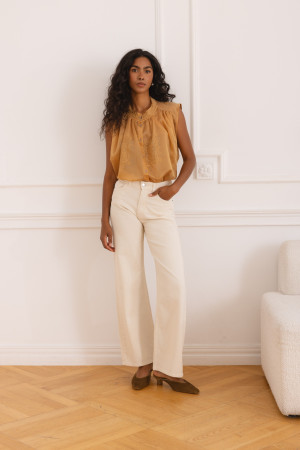 Q114 Spodnie Jeansowe Wide Leg Beżowe