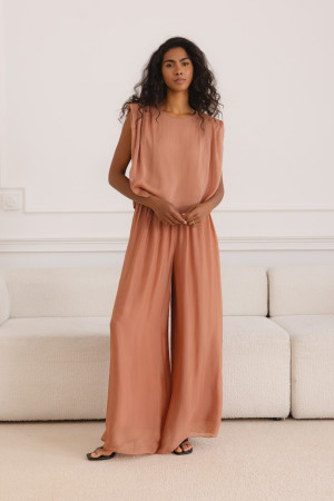 Olympia Spodnie Z Jedwabiem Palazzo Soft Coral