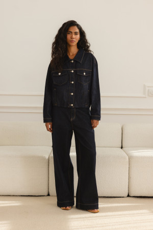 DH1046 Spodnie Jeansowe Wide Leg Dark Blue