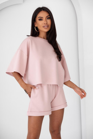 Pudrowy komplet damski dresowy bluza i spodenki Me Gusta