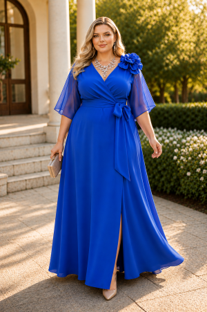 Sukienka wieczorowa plus size CELESTE chabrowy glossy ( r. 48-50) (1)