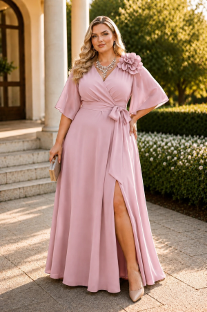 Sukienka wieczorowa plus size CELESTE pink glossy ( r. 48-50)