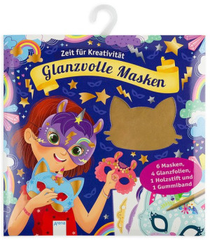 Krickel-Kratz-Malbilder. Glanzvolle Masken (6 Masken, 4 Glanzfolien, ein Holzstift und ein Gummiband)  Zeit für Kreativität