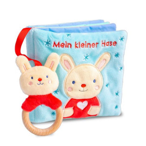 Mein liebstes Kuschelbuch mit echtem Holzbeißring. Mein kleiner Hase Stoffbuch mit Beißring aus Holz, Rassel und Knisterseite ab 6 Monaten