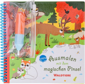 Ausmalen mit dem magischen Pinsel. Waldtiere Malbuch mit Wassertankstift für Kinder ab 3 Jahren. Selbstständige Beschäftigung. Malen ohne Flecken