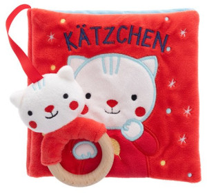 Mein erstes Stoffbuch mit Rassel und Holzbeißring. Kätzchen Mit Beißring aus Holz, Rassel, Stoffkätzchen und Knisterseite