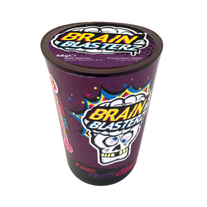 Brain Blasterz Super Sour Berry Candy 48g Ekstremalnie kwaśne cukierki z kwaśnym proszkiem w środku o smaku czarnej porzeczki, maliny, borówki i trusk