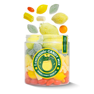 Słoik "Lemoniadowy - Lemonade Candy Mix" z Żelkami, Piankami i Gumami 600g o smaku owocowym 750ml
