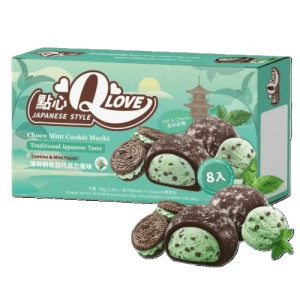 QLOVE Choco Mint Cookie Mini Mochi 80g Tajwański deser o smaku czekoladowo-miętowych ciastek