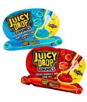 Bazooka Juicy Drop Gummies 57g Żelki z pisakiem z kwaśnym żelem o smaku malinowym lub truskawkowym