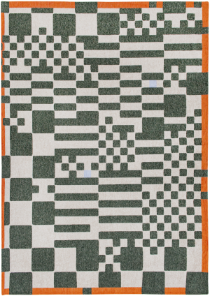 Geometryczny zielono-beżowy dywan - z ramką - Louis De Poortere