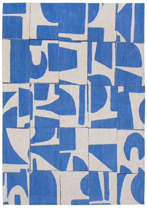 Geometryczny beżowo-niebieski dywan - nowoczesny - Louis De Poortere