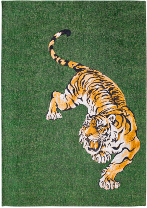 Louis De Poortere Zielony Dywan Nowoczesny - POP TIGER GREEN ON FIRE 9388