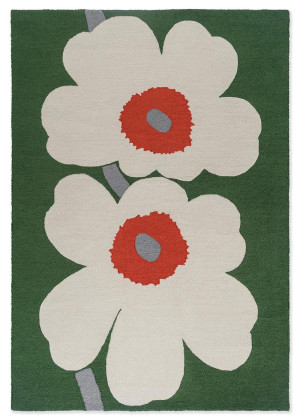 Zielono-beżowy dywan - na balkon, taras - wzór Unikko - Marimekko