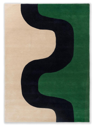 Beżowo-granatowy geometryczny dywan - wełniany, nowoczesny - Marimekko