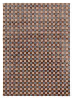Dywan wełniany szachownica beżowo-brązowo-niebieski - Carpets and More - by Magda Fornal