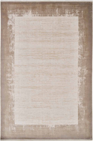 Beżowy nowoczesny dywan - z wiskozy, z ramką - Carpets & More