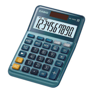 Casio MS-100EM | Blue | Scientific Desk Calculator | 10 Digit Large Angled LCD Display | Solar Powered With Battery | Official Casio Website