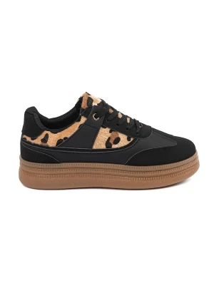 Dámské černé sneakersy s panterovými vsadkami