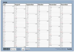 BURDE Väggkalender Väggblad A4 26/27