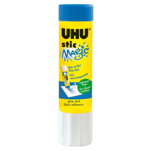 UHU Magic limstift med blå färg som torkar, genomskinligt, fritt från lösningsmedel, tvättbart, 21 g