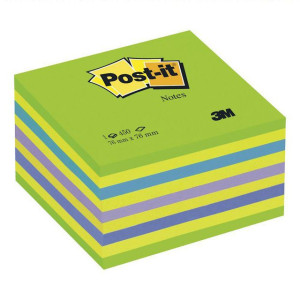 POST-IT Sticky-notislappar, kub, 76 x 76 mm, olika neonfärger, 450 blad, 2028-NB