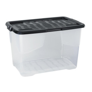 STRATA Plastlåda 65L klar med lock PP