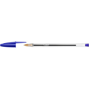 BIC Kulspetspenna med stift, Cristal Original, mediumspets på 1 mm, genomskinlig pennkropp, blått bläck