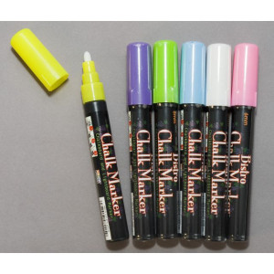 MARVY Märkpenna, Chalk Marker, kulspets, 6 mm linjebredd, olika fluorescerande färger 6/fp