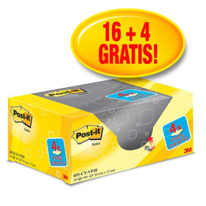 POST-IT Notislappar, 38 x 51 mm, Canary Yellowâ„¢, 20 x 100 blad, 653Y-20 20/fp