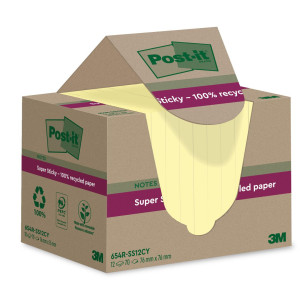 POST-IT Notes Super Sticky 76x76mm Recycled 100% gul 12/fp