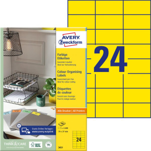 Avery Etikett gul 70x37mm 2400/fp