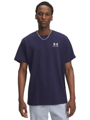 Under Armour T-shirt z nadrukiem Under Armour Logo Emb Heavyweight SS męski - granatowy