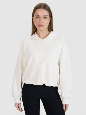 4F Bluza dresowa cropped nierozpinana z kapturem damska 4F | Anna Lewandowska - biała