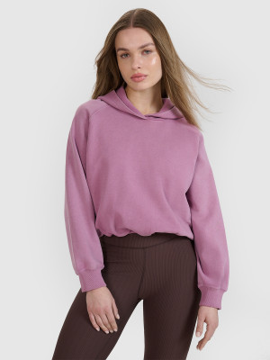 4F Bluza dresowa cropped nierozpinana z kapturem damska 4F | Anna Lewandowska - różowa