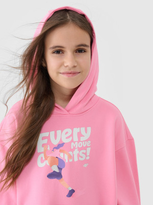 4F Bluza dresowa nierozpinana z kapturem dziewczęca - różowa