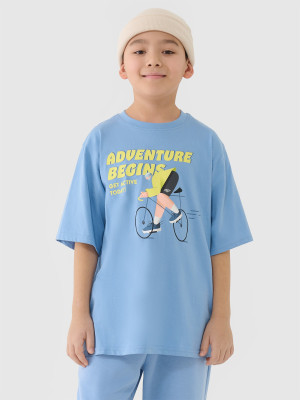 4F T-shirt oversize z nadrukiem chłopięcy - niebieski