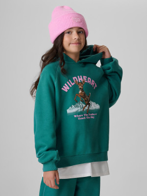 4F Bluza dresowa loose z kapturem dziewczęca - turkusowa