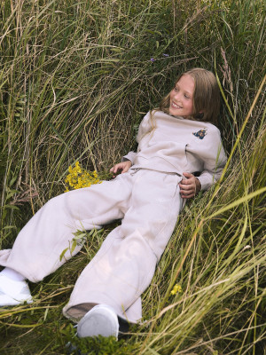 4F Bluza dresowa oversize z kapturem dziewczęca - beżowa