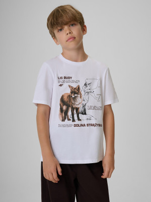 4F T-shirt regular z nadrukiem chłopięcy - biały
