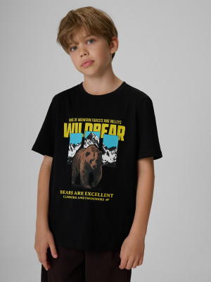 4F T-shirt regular z nadrukiem chłopięcy - czarny