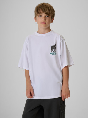 4F T-shirt regular z nadrukiem chłopięcy - biały