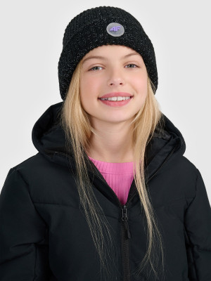 4F Czapka beanie odblaskowa dziewczęca - czarna